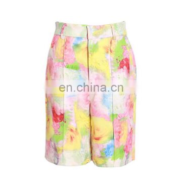 TWOTWINSTYLE Print Hit Colo High Waist Large Size Casual Straight Shorts Women fashion