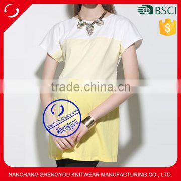 Custom spandex cotton plain long line maternity t shirt