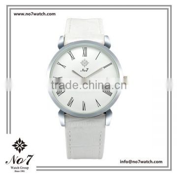 Innovative quartz men's watch with white color genuine leather