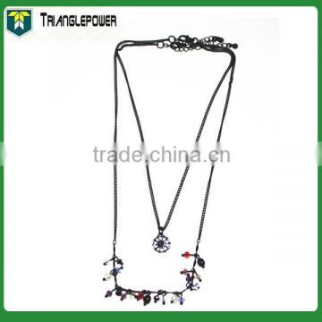 Black metal multi-layer chain necklace with rhinestone pendant and colorful beads