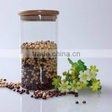 2015 Made in China Glass cookie Jars,glass container with bamboo lid,transparent glass jars