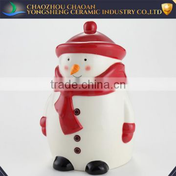 Christmas Vintage Style Biscuit Barrel Snowman Ceramic Cookie Jar