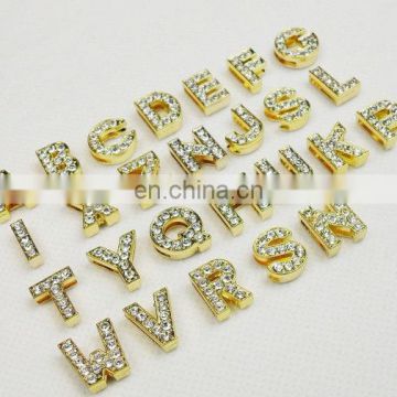 Hot sale fashion 8mm / 10 mm hole gold slide letter charm with white diamond