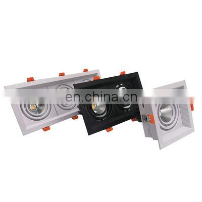 Adjustable Twin Three Head LED Downlight Square Frame Recessed Black White COB Double Head Downlight