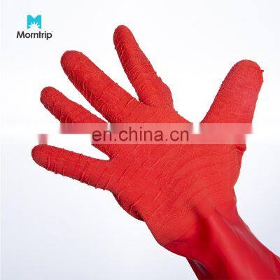 Individual Pack Red Color Chemical Resistant Anti Slip High Grip Work Wrinkle Rubber Gloves For Fishing