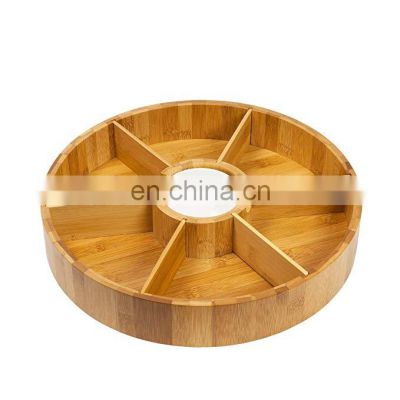 Wood bamboo lazy susan with removable dividers