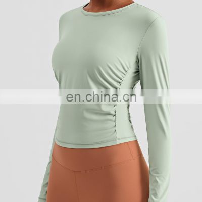 Super Comfortable Nude Feeling Both Side Fold Design Long Sleeves T-shirt Women Gym Fitness Yoga Top