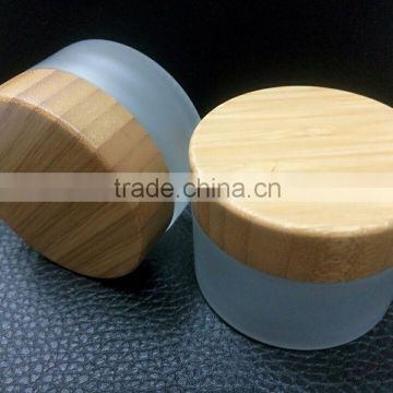 30g/50g/100g Cosmetic Frosted Glass Cream Jar with Wooden Cap