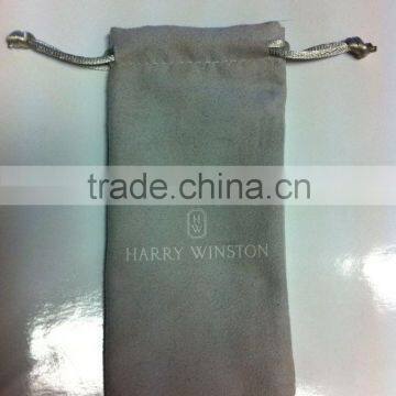High-end grey faux suede small jewelry pouch