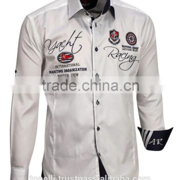 Stylish wholesale long sleeve satin slim fit white pure cotton nautical shirts for men