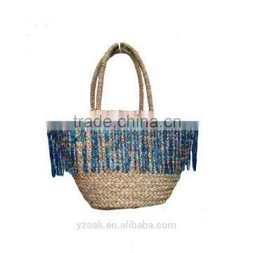 Sequins tassels big natural basket,fashion beach bag