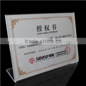 Custom desktop acrylic certificate holder, acrylic holder for company, shop or hotel