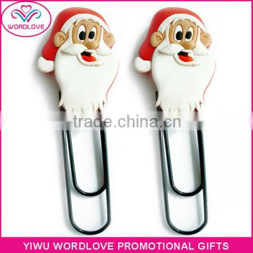 Santa Claus Shaped soft rubber PVC bookmark paper clip for Christmas