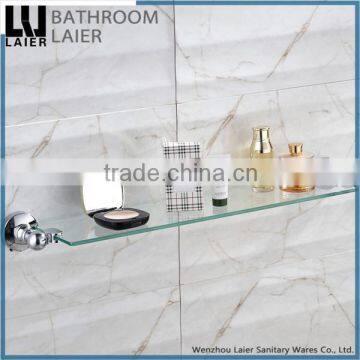 Sleek Understated Design Zinc Alloy Chrome Finishing Bathroom Sanitary Items Wall Mounted Double Glass Shelf