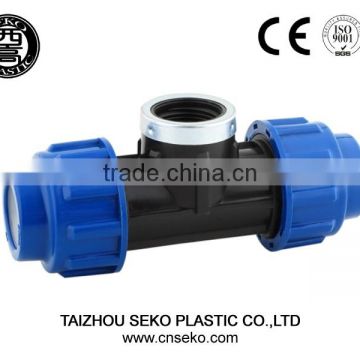 Irrigation PP Compression Fittings Popular Plastic ISO Certificated Female Thread Tee