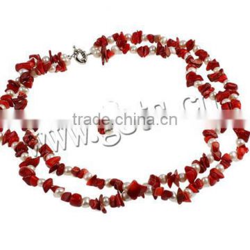 Natural Freshwater Pearl Jewelry Sets earring & necklace with coral