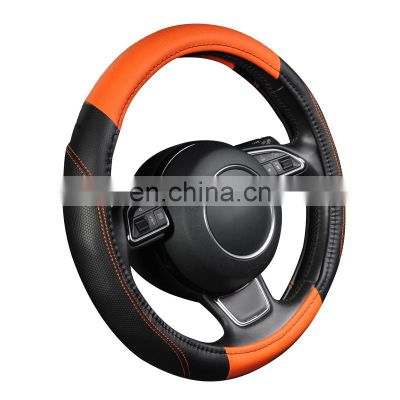 Manufacturers custom Car Steering Wheel Cover Universal Sports Style Anti-SLIP Orange Color Pu Leather Steering Wheel Cover Car