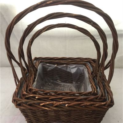 With A Foldable Wood Wicker Basket Arc Top Shape Shopping Vintage Basket 