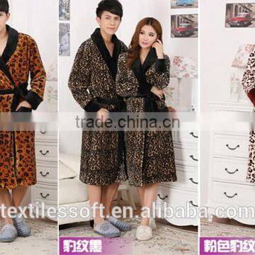 2015 new design coral fleece sexy leopard bathrobe