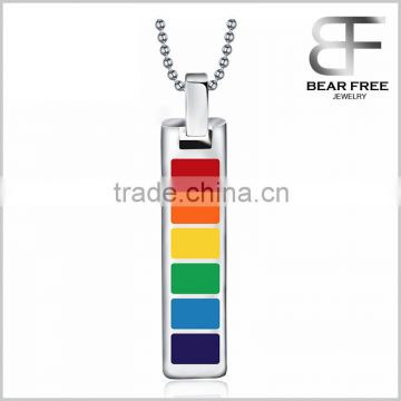Stainless Steel Rainbow Flat Panel Ladder Pendant Gay & Lesbian LGBT Pride Necklace Silver