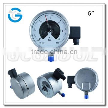 High quality 6 inch 150mm all stainless steel bottom connection pressure gauges with electrical contacts