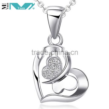 Fashion Charm Silver Love Heart Butterfly Pendant Chain Necklace