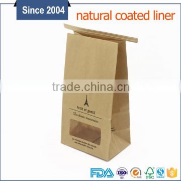 Custom printing kraft paper bags food grade, flat bottom brown kraft sos greaseproof paper bag