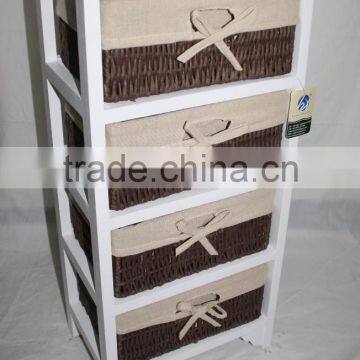 Wooden Storage Cabinet With 4 Paper String Drawers For Bedroom Furniture