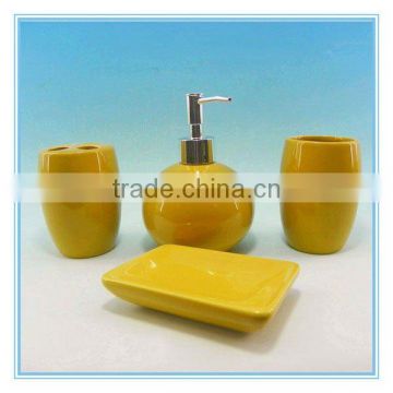 Hot sale round yellow dehua 4pcs ceramic bathroom set