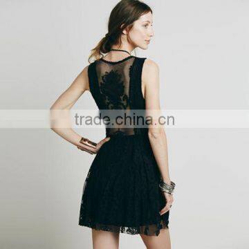 Sexy Women Crochet Lace Hollow Dress Deep V Neck See Through Party Cocktail Mini dress