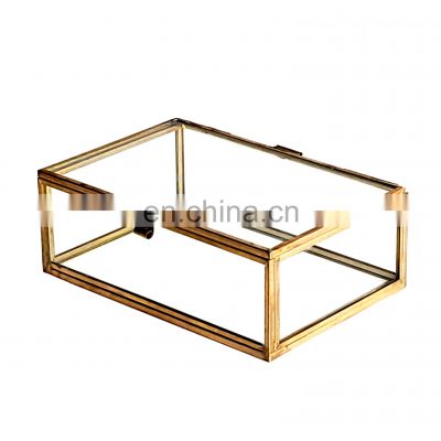 Europe Antique Copper Glass Box Jewelry Stand Cosmetic Storage Box For Home Decoration