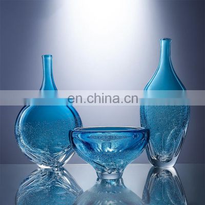 European Home Decorative Blue Vase Crystal Glass Vases For Office Table Custom