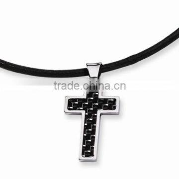 Stainless steel cross pendant with carbon fiber