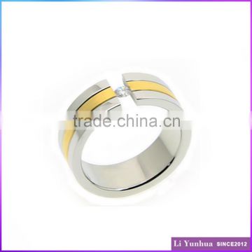 Stainless Steel Lathe Gold Plated Tension Setting Rings With Zircon