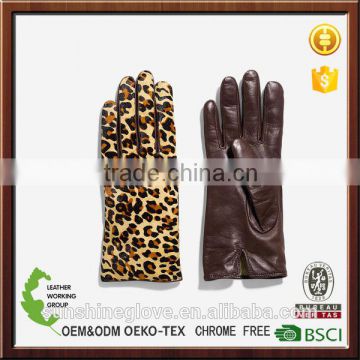 women sexy leopard Haircalf fur Leather Gloves