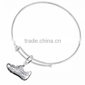 3D Sports Cleat Sneaker Charm, Comes On An Adjustable Silver Tone, Solid Miracle Wire Bracelet