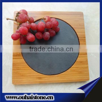 Fruits service boards round shape black slate stone table plate