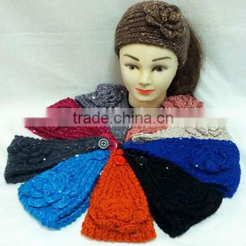 Wholesale Knit Flower Headband with Solid Color and Sparkles