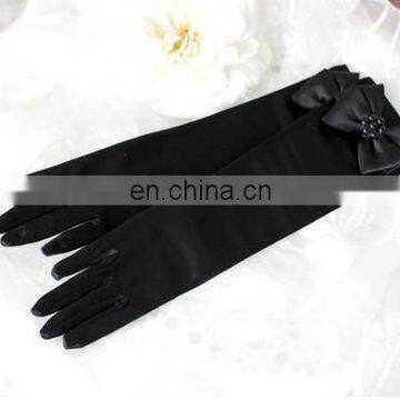 Latest Black Elbow length Satin Gloves For Children Bows With Beaded Cosplay Show Gloves White Bridal Gloves For Wedding Dress