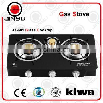 sales hot 3 brass burner black tempered glass cooktop gas stove auto ignition