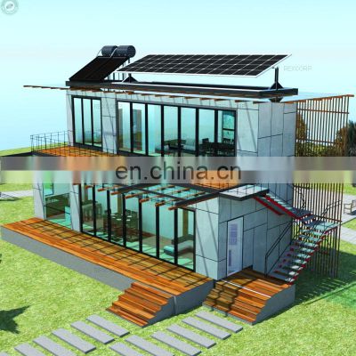 Modern Design 2 Storey Container House for Sale Concrete Cladding Container House with Big Glass Wall