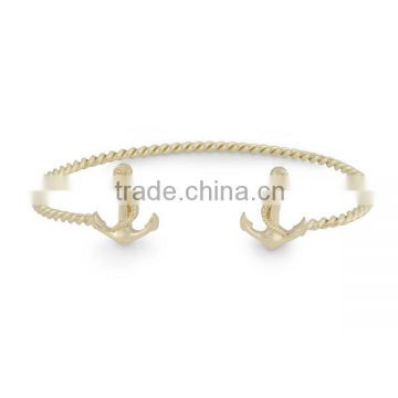 Gold Plated Open Bangle, Stainless Steel Double Anchor Bangle