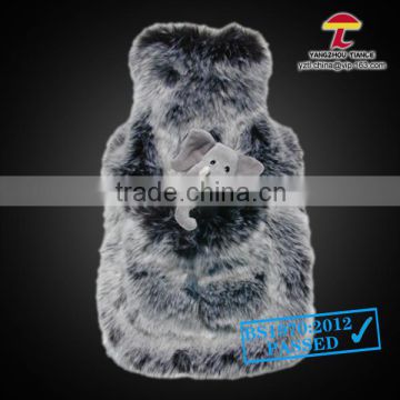 750ml faux fur hot water bottle cover with elephant