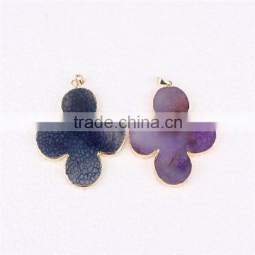 Golden Electroformed Edge Dyed Colors wintersweet Natural Agate Druzy Pendant Bead--OEM welcome