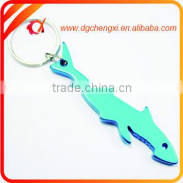 aluminum blue shark shaped bottle opener keychain