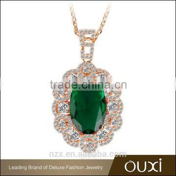 OUXI 2016 latest design manufactor wholesale price 18k gold plated fashion green crystal necklace jewelry 11525