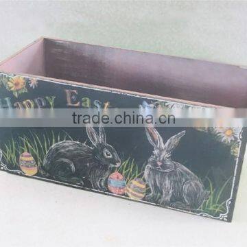 Easter Wooden rabbit fruit box easter gifts container and egg printing for home decoration on desk