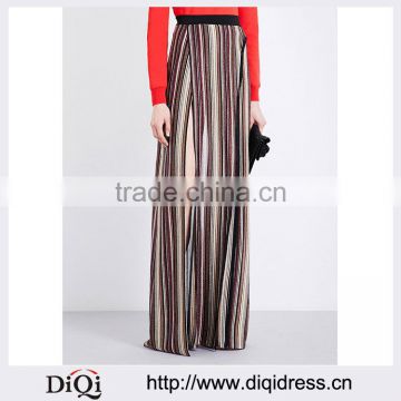 Customized Lady's Apparel Striped Wide-leg Structured Waistband metallic Trousers(DQM001P)