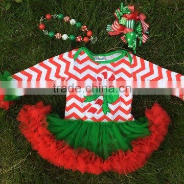 2014 baby Christmas tree rompers with tutu dress long sleeve chistmas romper with chunky necklace set