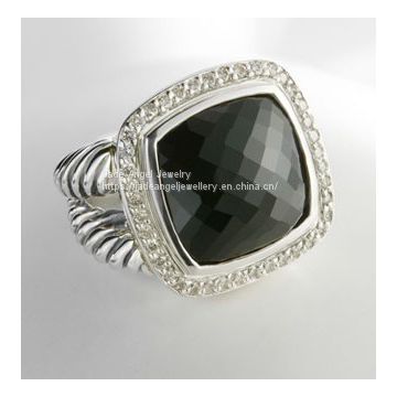 Inspired DY Sterling Silver 14mm Black Onyx Albion Ring for Women